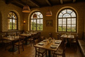 מסעדה חלבית בירושלים – שולחן מעוצב עם פסטה טרייה, סלט צבעוני וקפה מוקצף באווירה ביתית